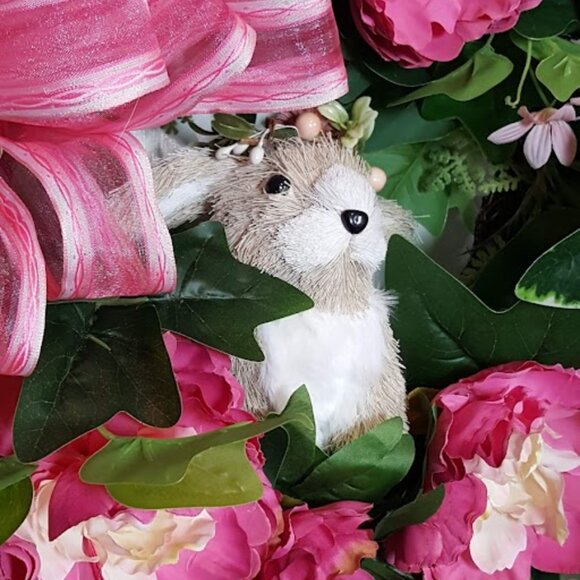 Pink Spring Easter Bunny Wreath, Easter Grapevine, Floral Wreath, Hand Crafted - Picture 8 of 11